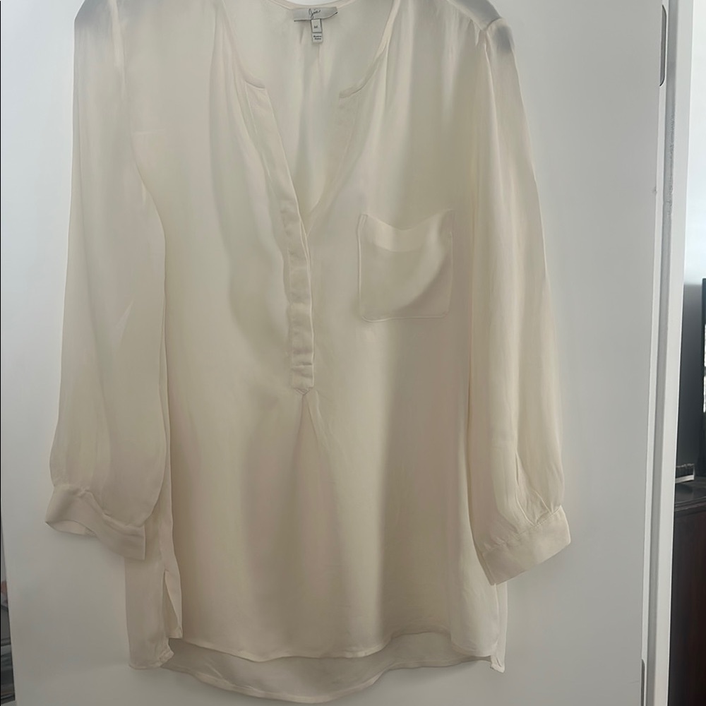 Joie Cream 3/4 Sleeve Mandarin Collar Blouse